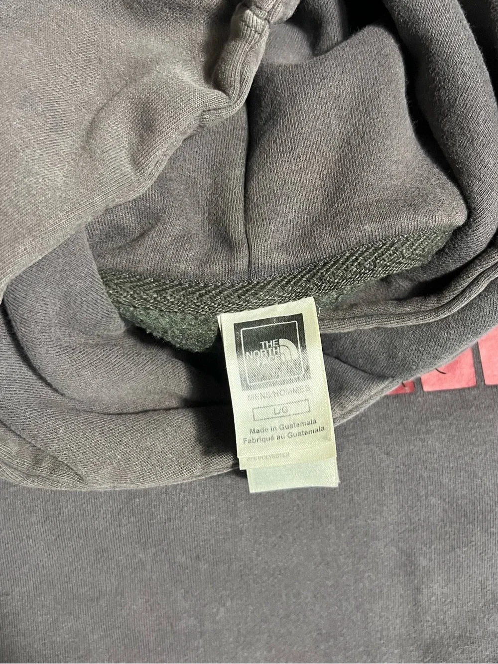 The North Face Men's Large 24x23 Charcoal Hoodie with Red Logo